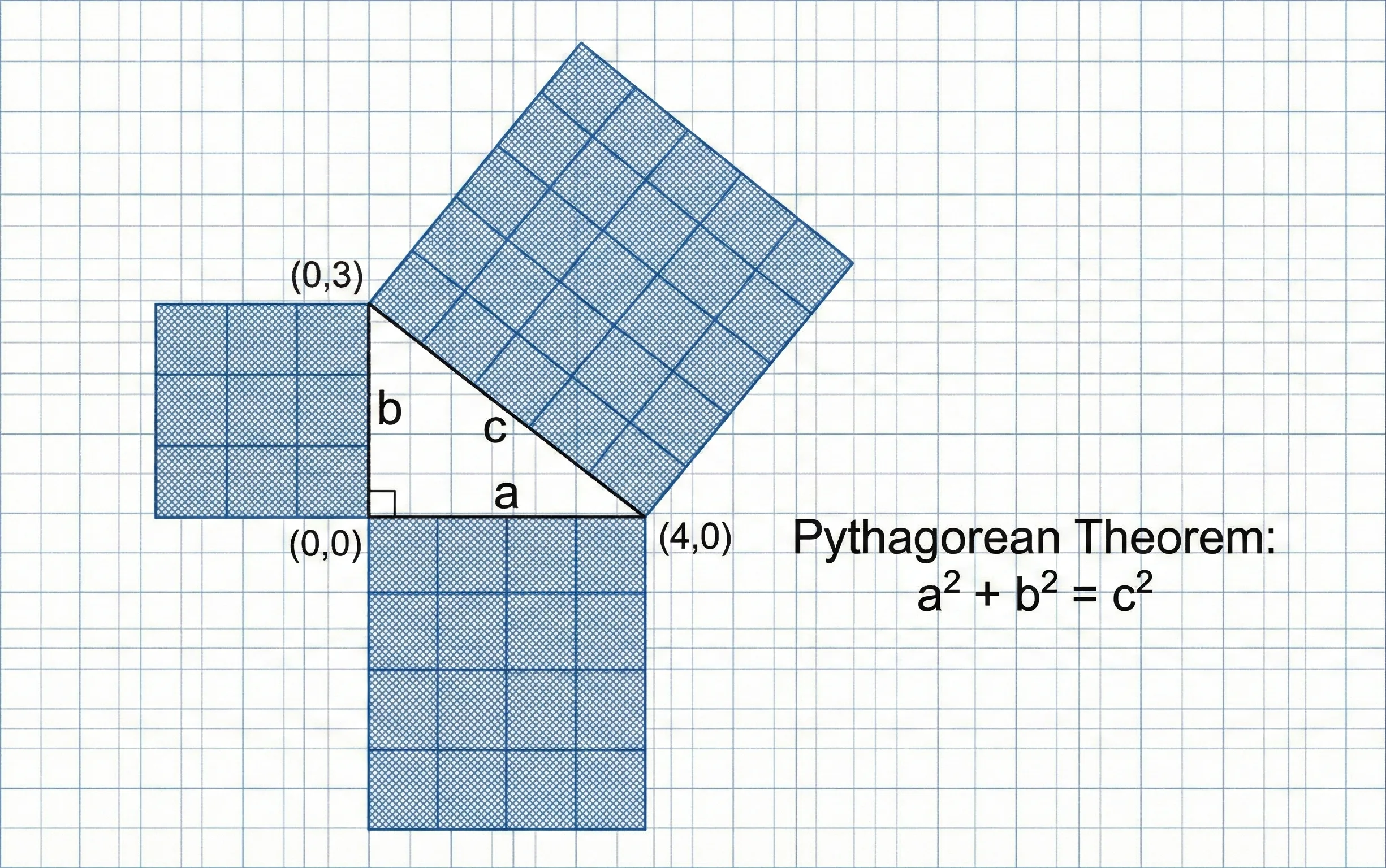 Engineering diagram of a right triangle labeled with sides a, b, and c to illustrate the Pythagorean Theorem