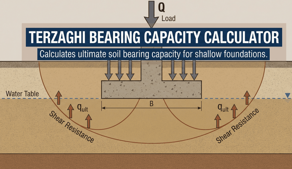 Terzaghi Bearing Capacity Calculator: All footing shapes